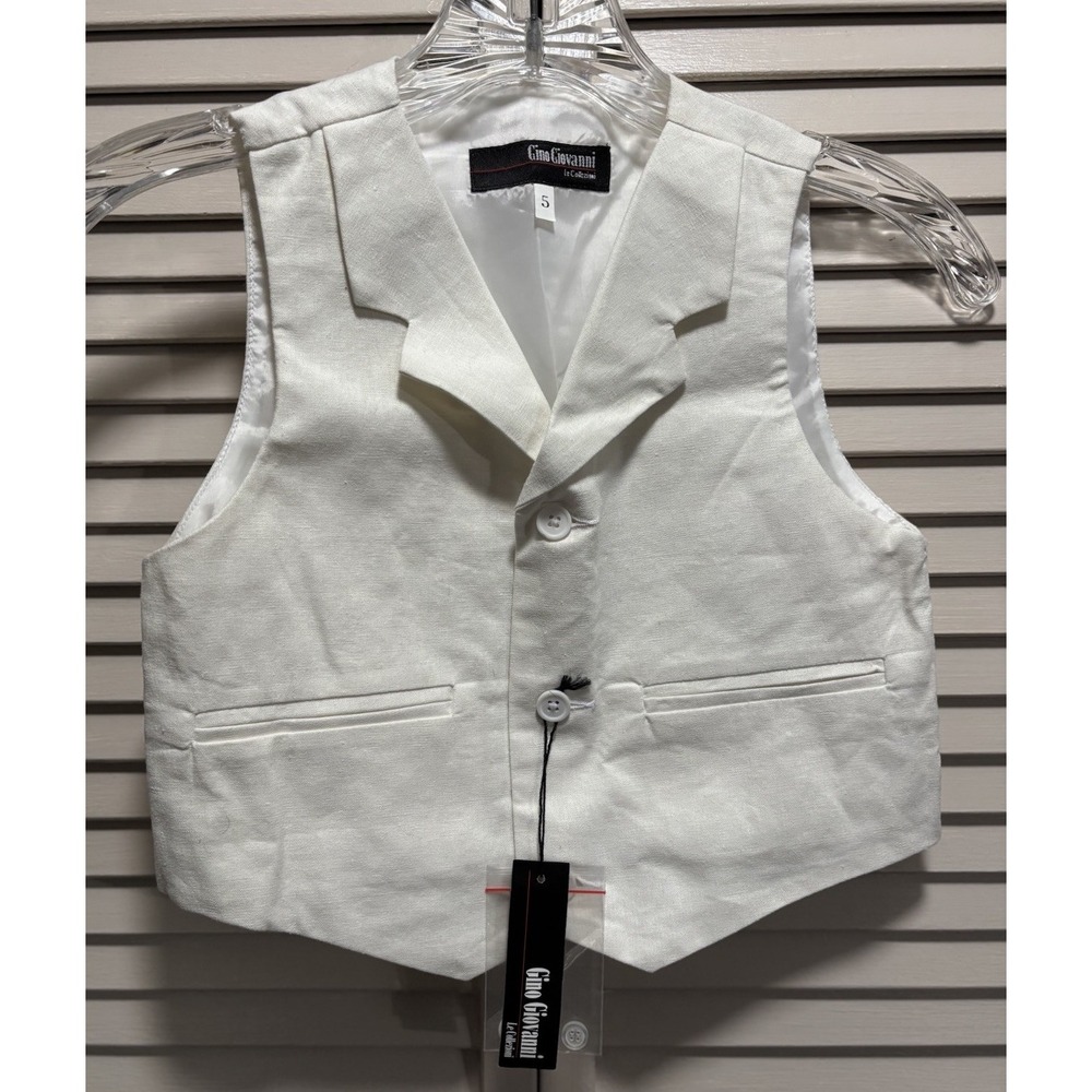 Gino Giovanni Boy's Suit Vest Size 5‎ Ivory Collar Linen Button Up NWT